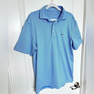 Vineyard Vines Men’s Performance Nautical Striped Polo White and Blue Size Small